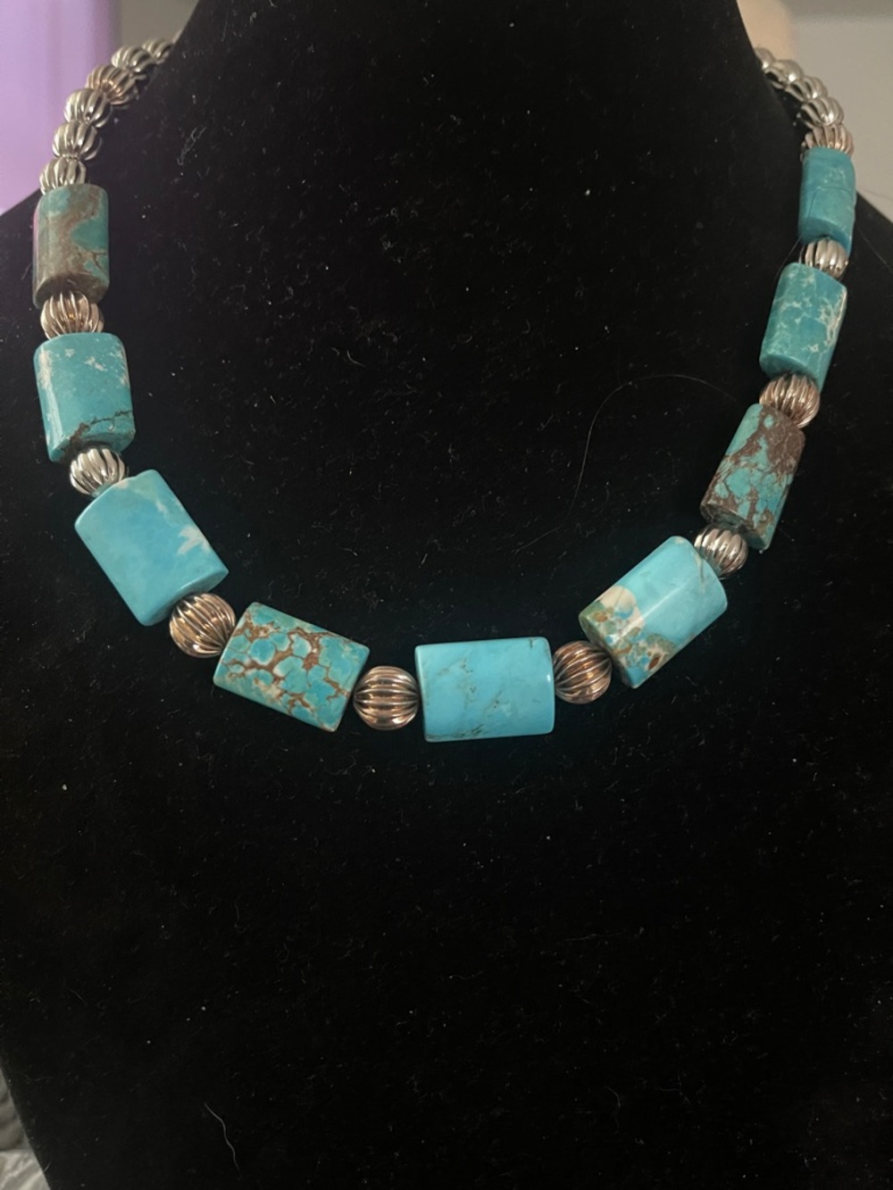 Turquoise Stone Bead Necklace - Blue Statement Jewelry